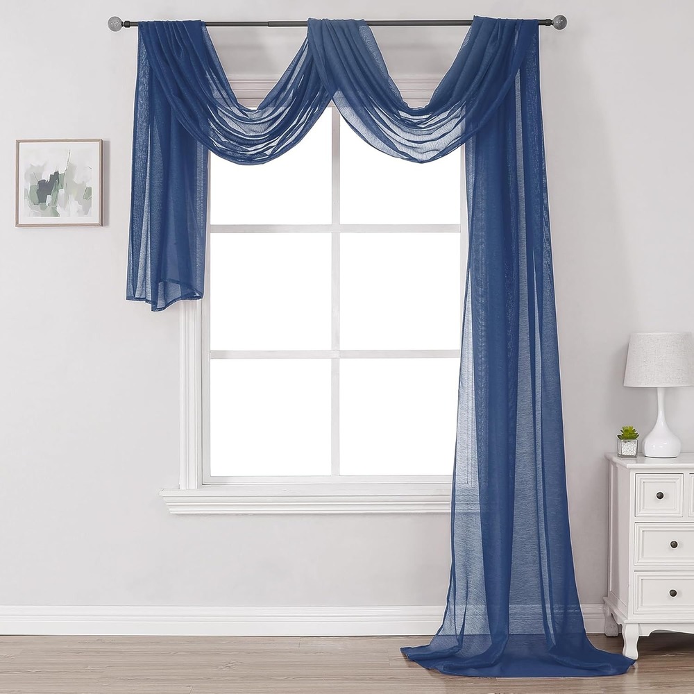 Navy Blue‎ Sheer Chiffon Fabric Drape Wedding Archway Window Curtain Scarf